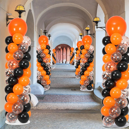 2 Set Black and Gold Balloons Column Stand Kit with 100 Balloons Adjustable Balloon Stand with Bases for Floor Black Gold Confetti Balloon Column Kit for Bridal Shower Valentine Birthday Party Decor