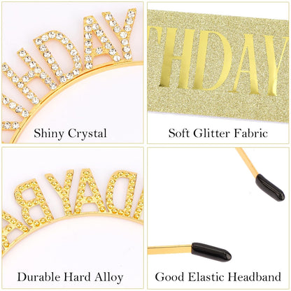 Aprince Birthday Baddie Sash and Tiara Crown for Women Girls Black Gold Happy Birthday Headband Accessiores Party Decorations