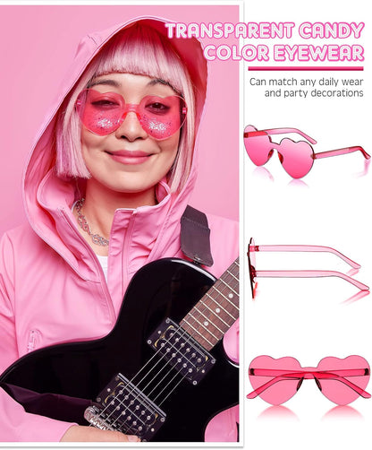 Frienda 8 Pairs Heart Shaped Sunglasses for Women Rimless Heart Glasses Candy Color Sunglasses for Party Favor
