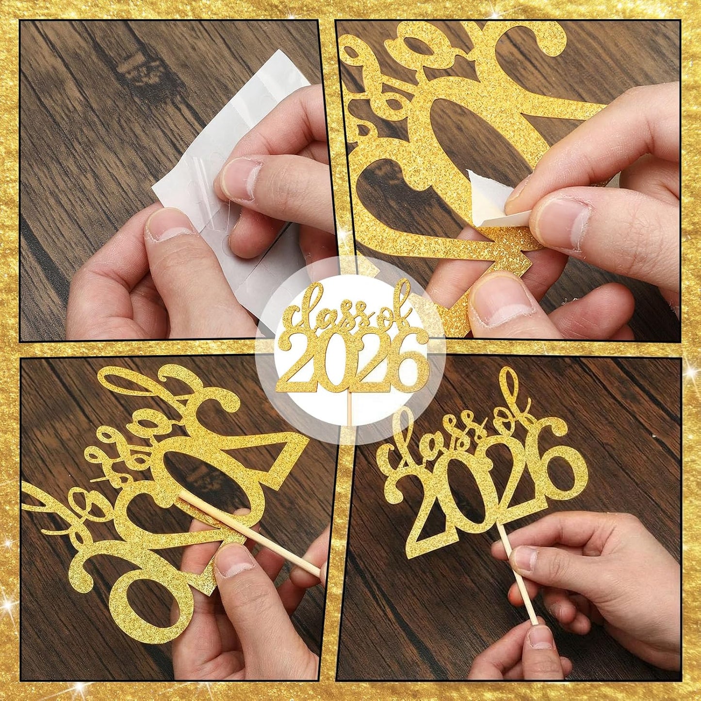 Amyhill 24 Pcs 2026 Graduation Decorations Class of 2026 Graduation Centerpiece Sticks Glitter Double Sided for Table Grad Party Decorations for Vase Table Toppers Supplies(Black)