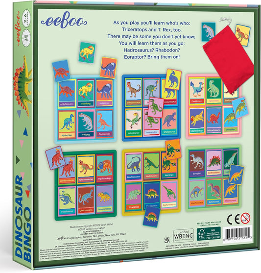eeBoo: Dinosaur Bingo for Kids Ages 5+, Prehistoric Theme Learning Game That Teaches Dinosaur Names & Builds Vocabulary