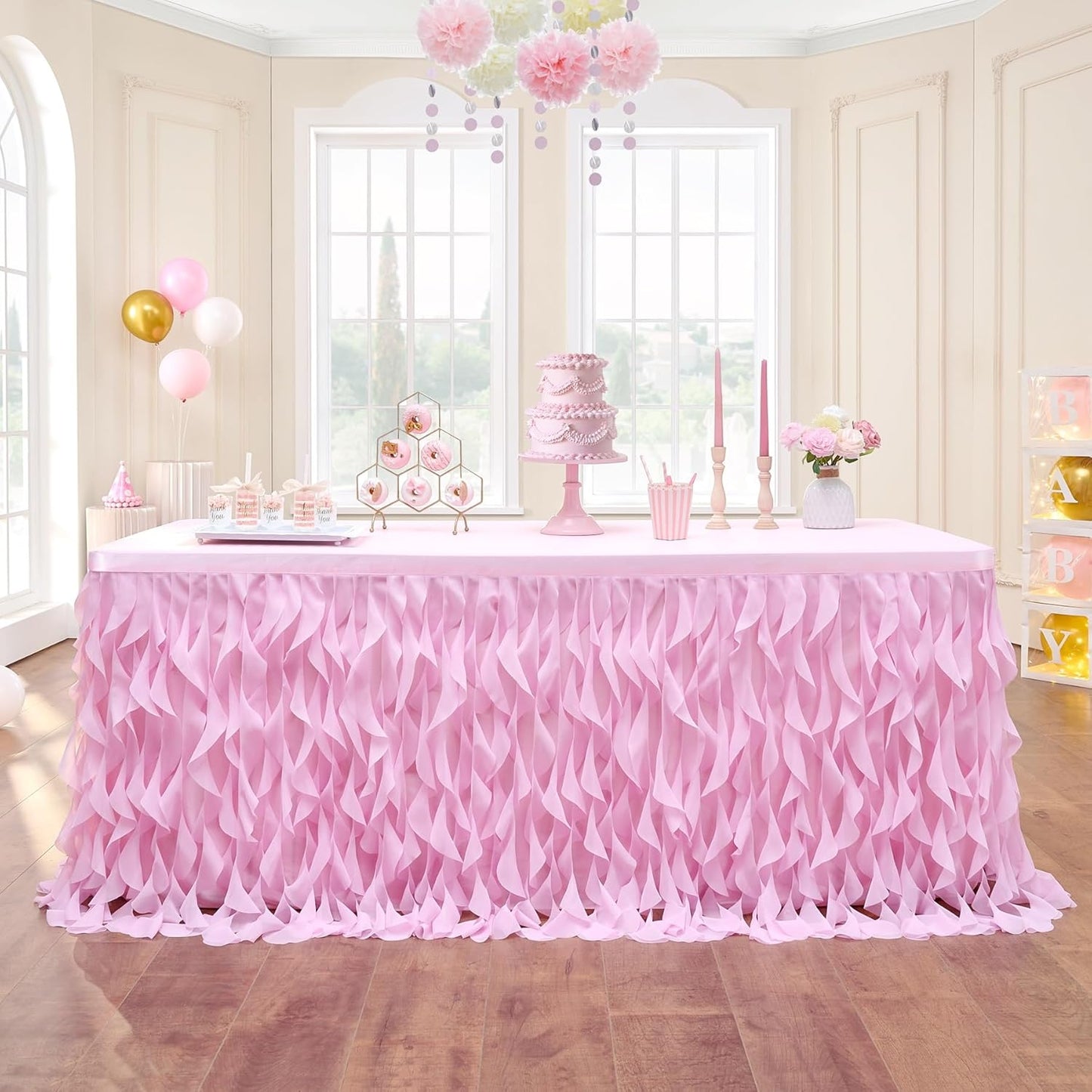 leegleri 6FT Tulle Ruffle Curly Willow Table Skirt for Rectangle or Round Tables, Under The Sea Ocean Blue Baby Shark Themed Tutu Table Skirt for Baby Shower, Birthday Party
