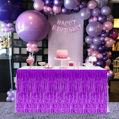BEISHIDA 2 Pack Metallic Tinsel Foil Fringe Table Skirts for Rectangle & Round Tables Hot Pink Kids' Birthday, Holiday Cartoon Party Decorations for Birthday Valentines Baby Shower Festive Events