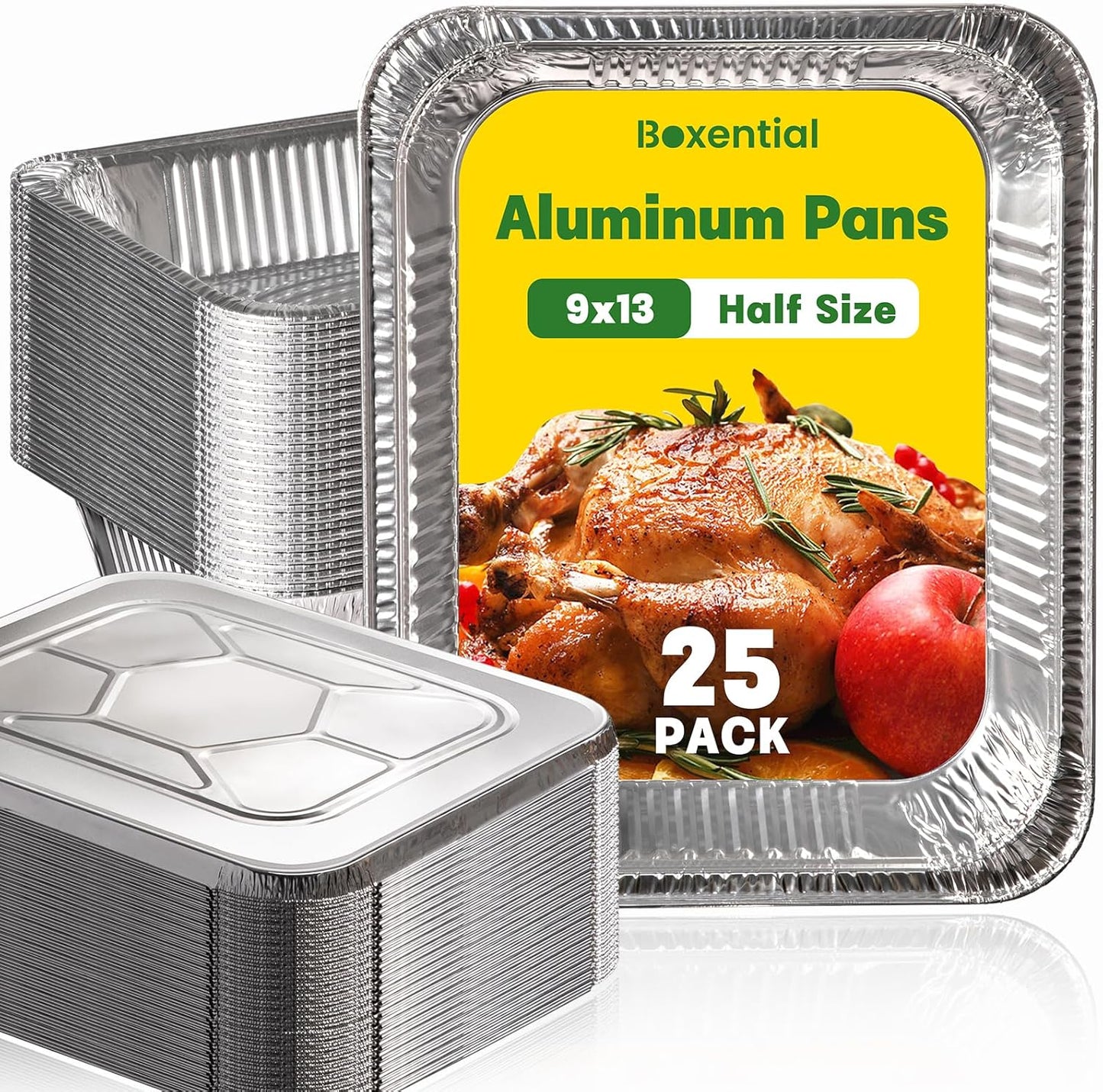 9x13 Aluminum Pans [40 Pack], Extra Heavy Duty Half Size Disposable Aluminum Foil Pans, Deep Baking Pans for Cooking, Roasting, Heating, and Steam Tables