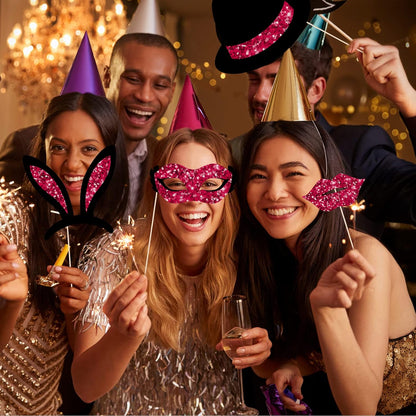 Zonon 24 Pcs Funny Photo Booth Props Class of 2026 Graduation Birthday Wedding Family Class Reunion Prom Disco Party Celebration Decoration Supplies Mix of Hats, Lipstick, Tie(Blue and Black)