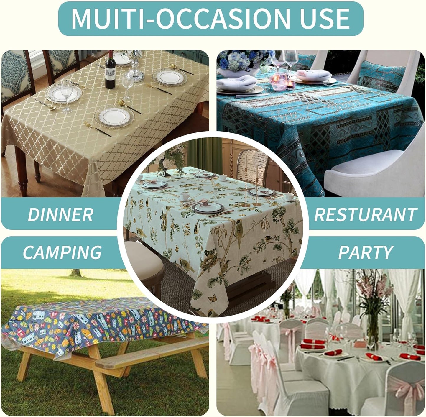 Rectangle Table Cloth,100% Waterproof Tablecloth Oil Proof Spill Proof Vinyl Table Cloth, Wipe Clean Plastic Table Cover for Dining, Camping, Indoor and Outdoor 52" x 70",Leaves