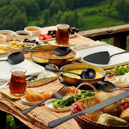 Stainless Steel Serving Utensil Set 10-Piece Buffet Flatware Catering Silverware with Bread Tong,Cake Spatula,Serving Ladles,Salad Fork,Cheese Knife,Large Spoon for Parties Buffet