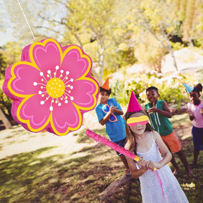 Aoriher Daisy Flower Piñata Set with Blindfold and Bat Pink Flower Piñata Daisy Hippie Boho Game for Birthday Baby Shower Gender Reveal Wedding Floral Mother's Day Princess Party Supplies Decorations