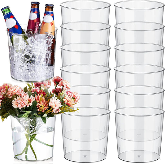 12 Pcs Plastic Ice Bucket Clear Flower Vases 6L Large Champagne Beer Buckets Classic Transparent Wine Chiller Tub Portable Wine Cooler Bucket Multipurpose Trash Can Wastebasket for Party Bar Kitchen
