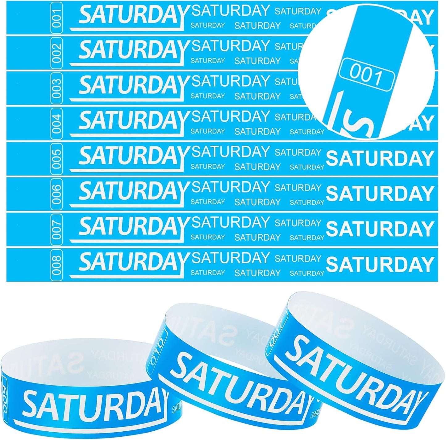 Henoyso 600 Pcs Saturday Paper Wristbands Event Admission Paper Bracelets Numbered Waterproof Party Armbands for Events Day of the Week(Red)