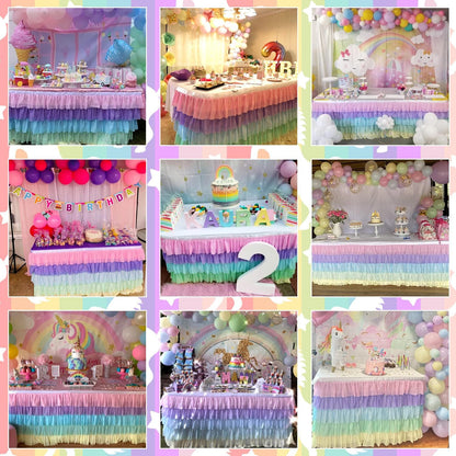 Pastel Rainbow Table Skirt Ruffle Party Tablecloth for Rectangle Table 6ft Birthday Party Baby Shower