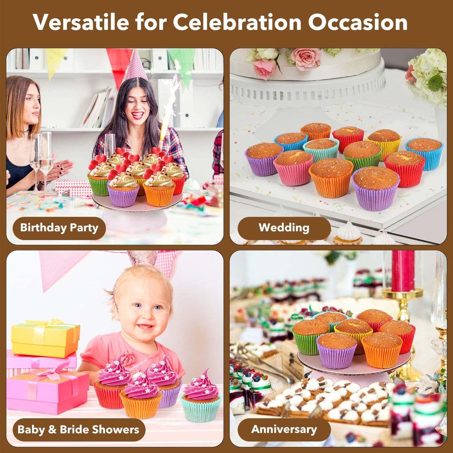 Gifbera Bright Rainbow Standard Cupcake Liners Solid Colorful Paper Baking Cups 400-Count