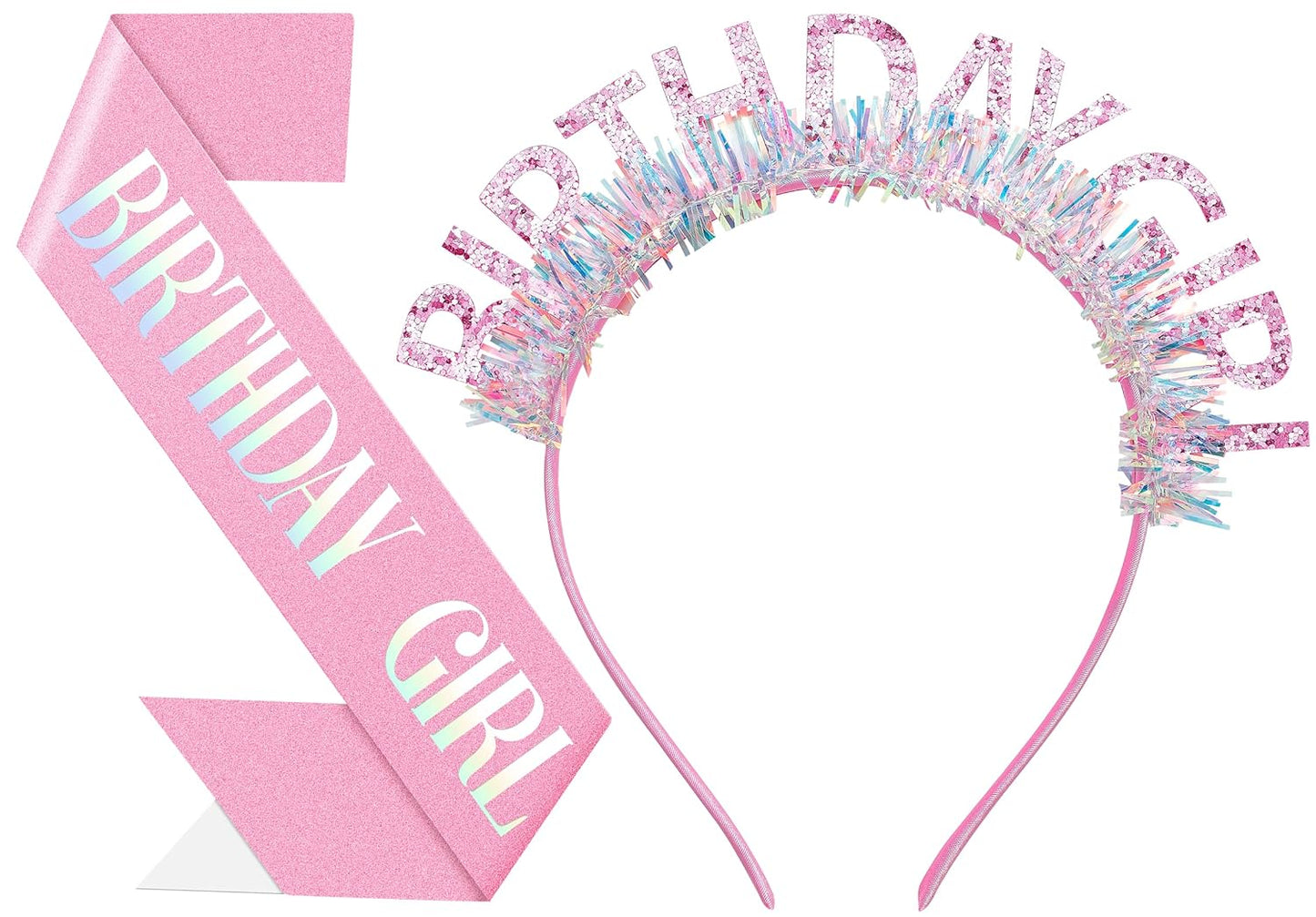 Birthday Headband with Sash for Women, Birthday Crwon Tiara for Decorations