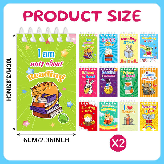 YYMYMGJ 24 Pcs Reading Book Mini Spiral Notebooks Love to Read Pocket Notepads Journal Memo Pads for Reading Book Birthday Party Favors Gifts Goodie Bag Office School Classroom Rewards