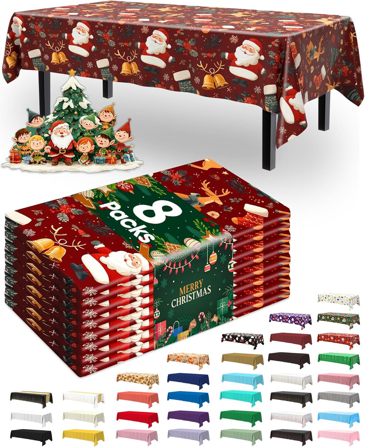 Pureegg Plastic Table Cloth Disposable 8 Pack, 54 x 108 Inch Table Cloths, Party, Picnic, Wedding, Decorative Tablecloths, Rectangle, White Plastic Cover, Leakproof & Sturdy, White