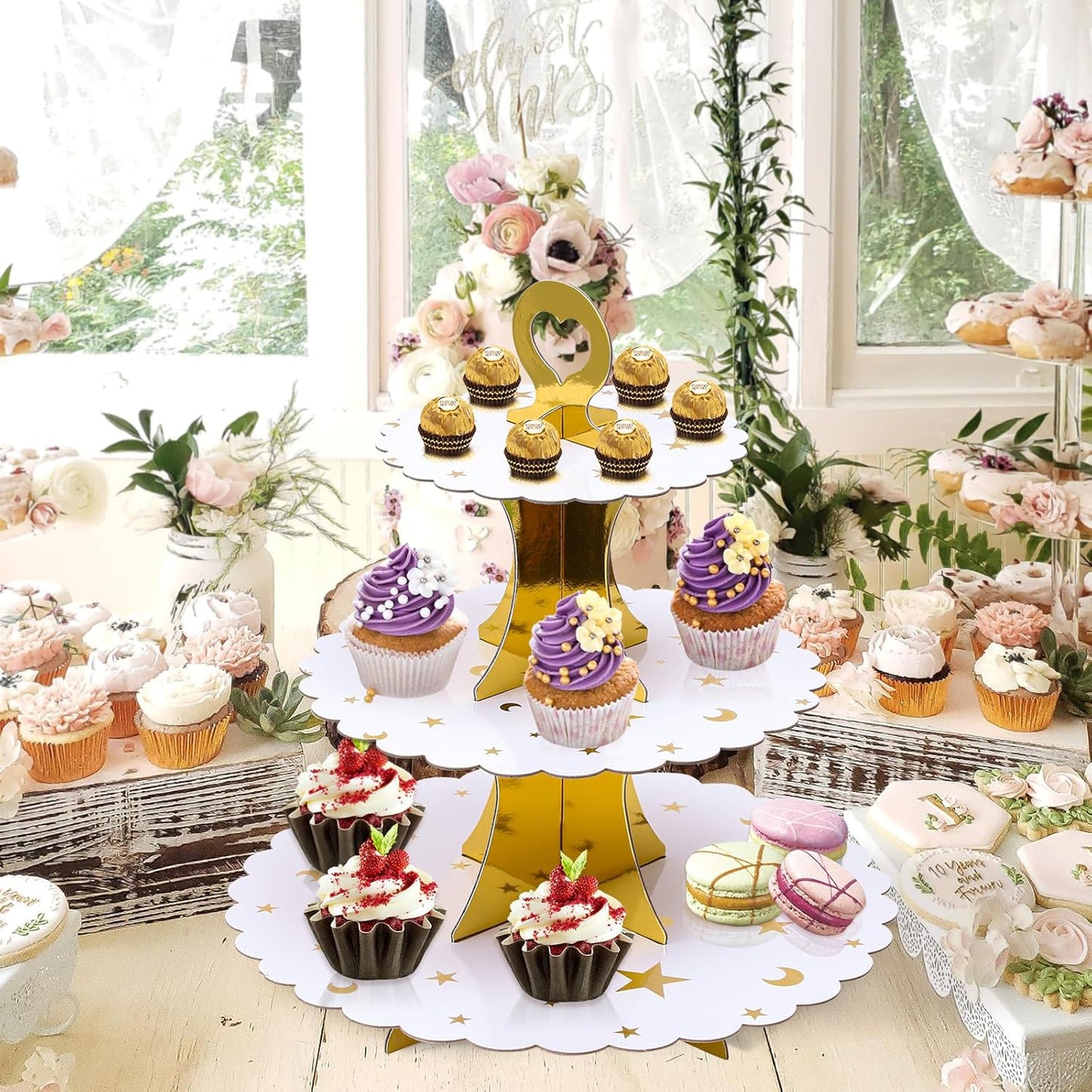 Soleebee 3-Tier Cupcake Stand, Cardboard Cupcake Tower, Dessert Cup Cake Stand Tower for Birthday Wedding Party Decoration, Cupcake Tier Stand 1 Set (Black)