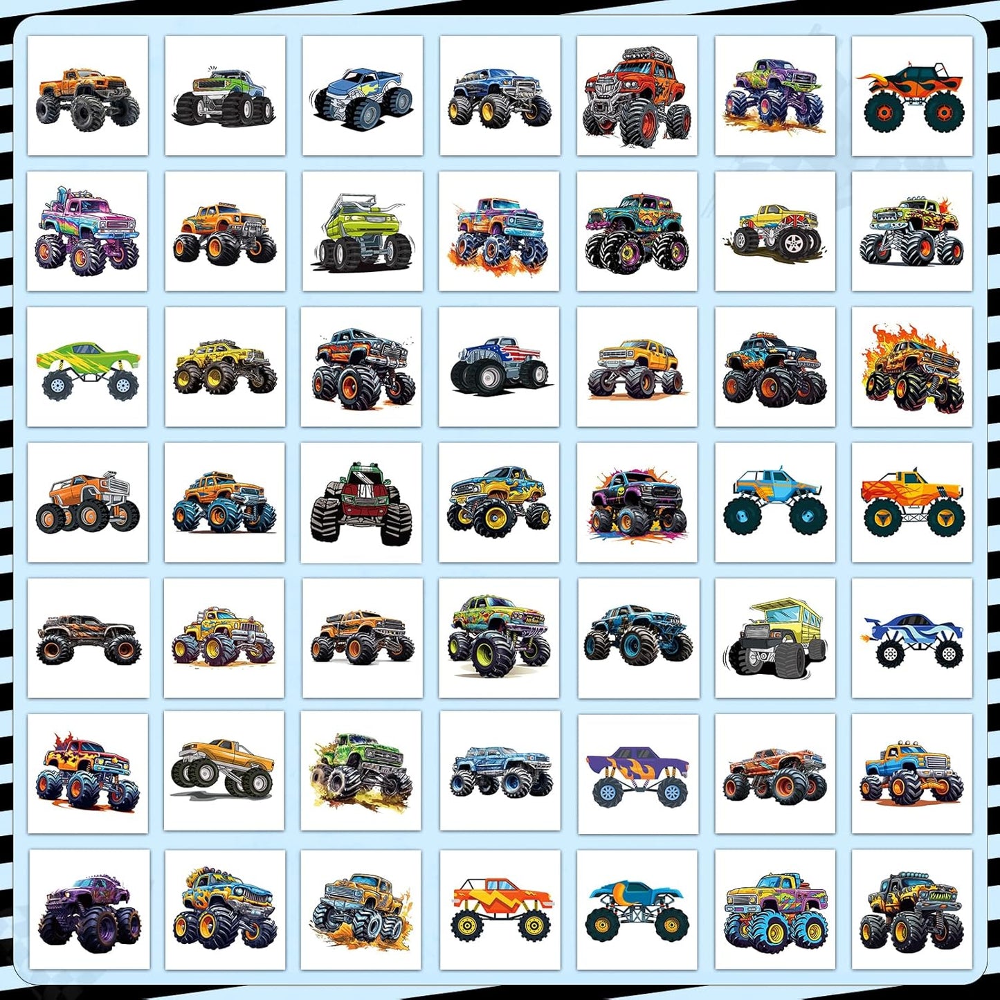100 Pcs Monster Truck Temporary Tattoos for Kids, （2'' x 2''）Individually Wrapped Tattoos, Car Themed Birthday Decorations, Party Favors Supplies