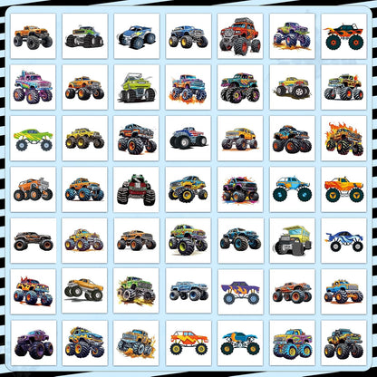 100 Pcs Monster Truck Temporary Tattoos for Kids, （2'' x 2''）Individually Wrapped Tattoos, Car Themed Birthday Decorations, Party Favors Supplies