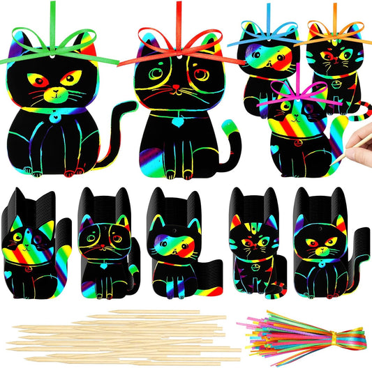 Fuutreo 100 Pcs Ice Cream Scratch Cards Rainbow Color Scratch Ornaments Summer Scratch Paper Crafts Kits with Sticks and Ribbon for Birthday Party Favors DIY Hanging Decorations