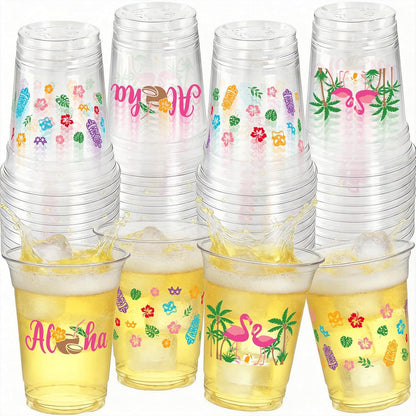 GuassLee 50 Luau Cups for Hawaiian Luau Party Decorations, 12 OZ Tiki Tropical Plastic Disposable Cups for Pool Flamingo Tiki Birthday Party Decor Supplies