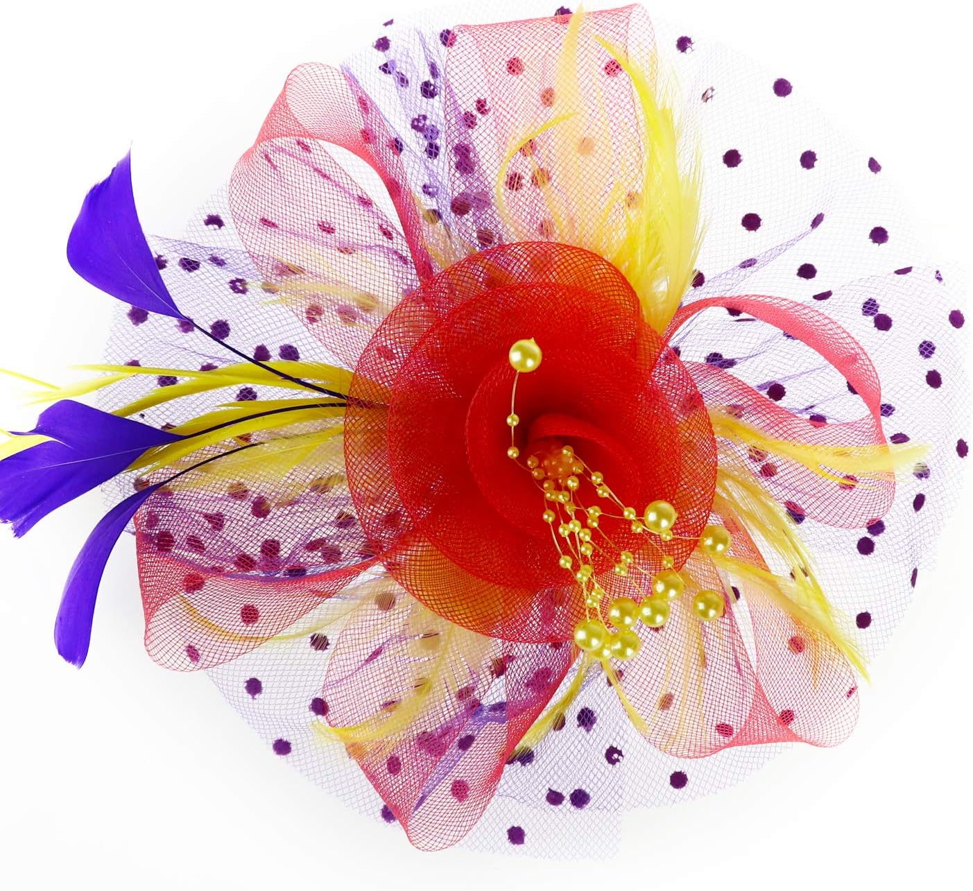 DRESHOW Fascinators Hat Flower Mesh Ribbons Feathers on a Headband and a Clip Tea Party Headwear for Girls and Women - Colors B