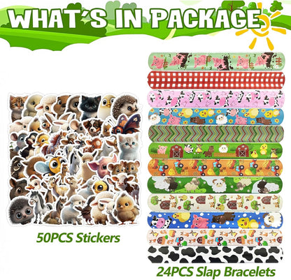 CZWXOXO 74Pcs Dinosaur Theme Party Favors Contain 24 Pcs Slap Bracelets 50Pcs Stickers, Dino Theme Birthday Party Decorations,Classroom Rewards Supplies.