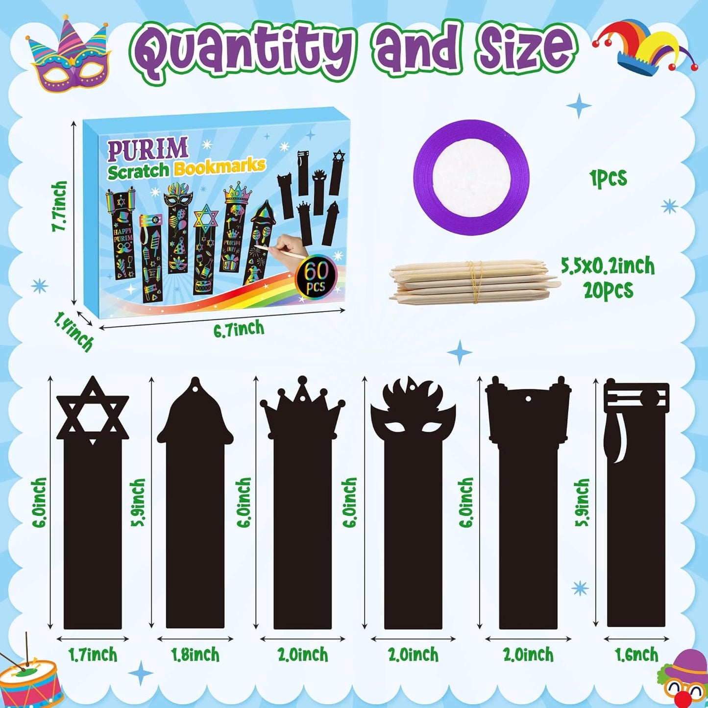 CY2SIDE 60PCS Princess Fairy Wand Scratch Bookmarks for Girls, Make Your Own Fairy Stick Scratch Paper Magic Wands Bookmark, DIY Princess Stick Rainbow Crafts Ornaments for Kids Birthday Party