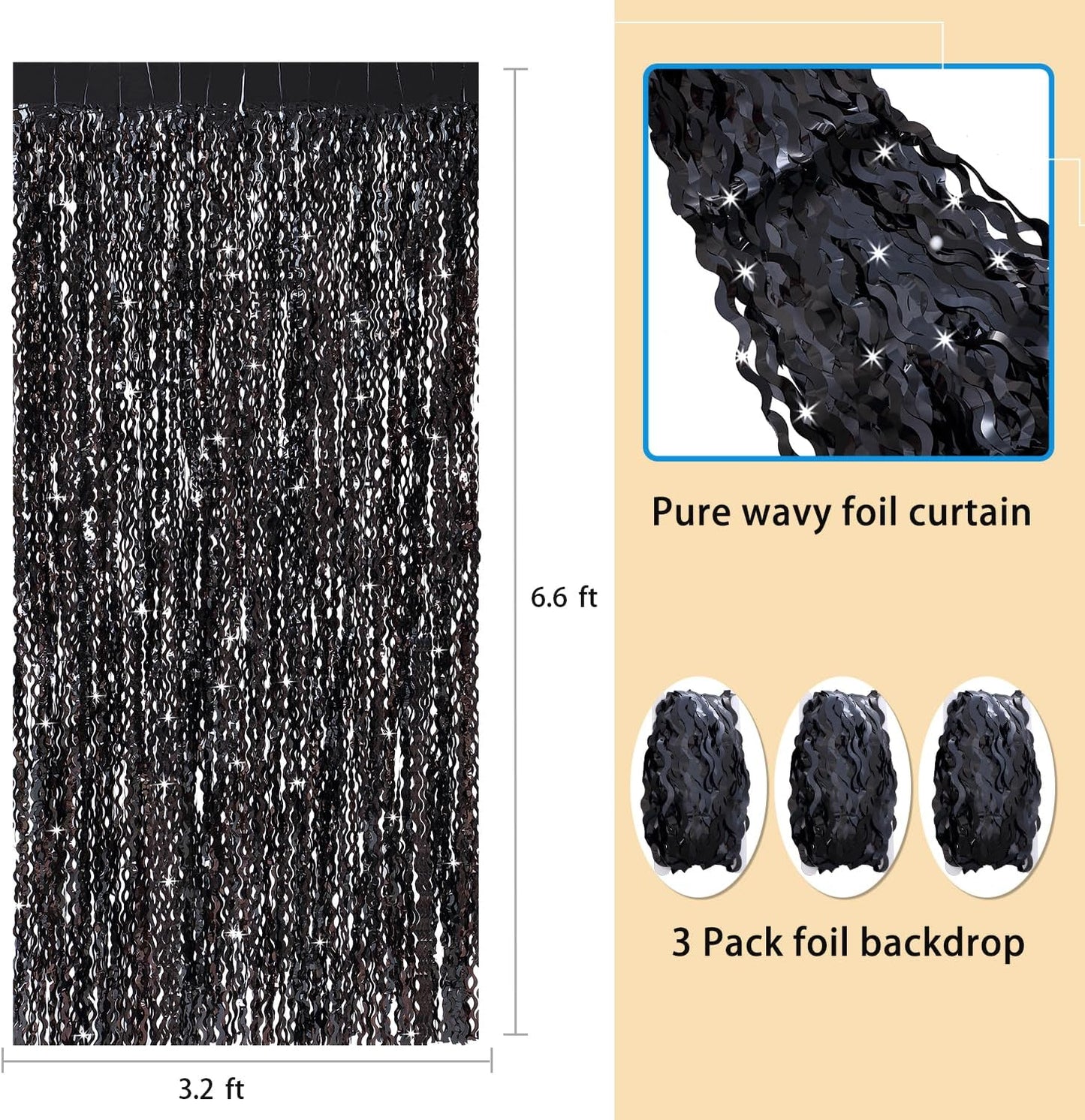 3 Pack Colorful Foil Fringe Curtain Backdrop - 6.6 x 3.3 ft Wavy Rainbow Tinsel Backdrop Curtain Metallic Streamers Iridescent Holiday Photo Booth Party Decorations