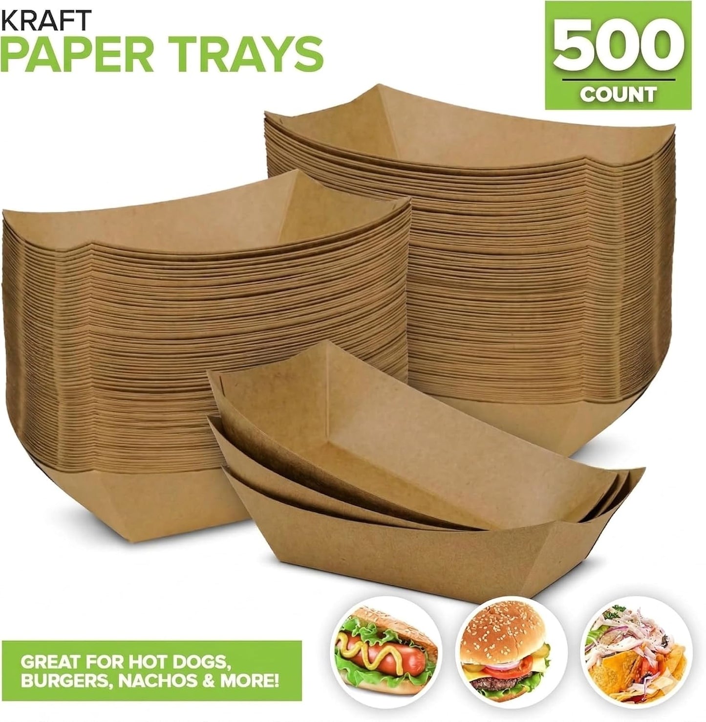 [250 Pack] Medium Disposable Brown Kraft Paper Food Trays, 1-Lb Concession Tray, Serving Boats for Party Snacks, Taco Bar, Seafood, Nachos Plates