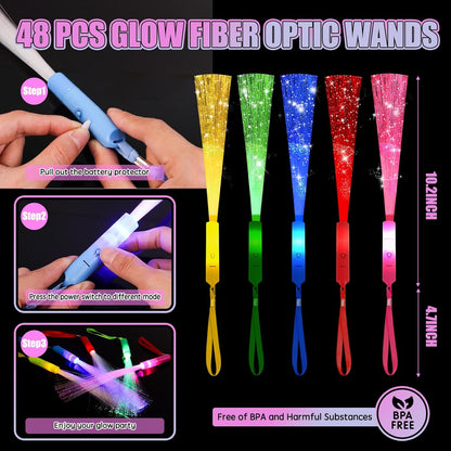 30PCS Fiber Optic Wand Glow Sticks, LED Light Up Wand, Glow in the Dark Party Supplies, Light Up Party Favors, Fiber Optic Lights, Glow Flashing Light Sticks for Neon Party Decorations, Chirstmas