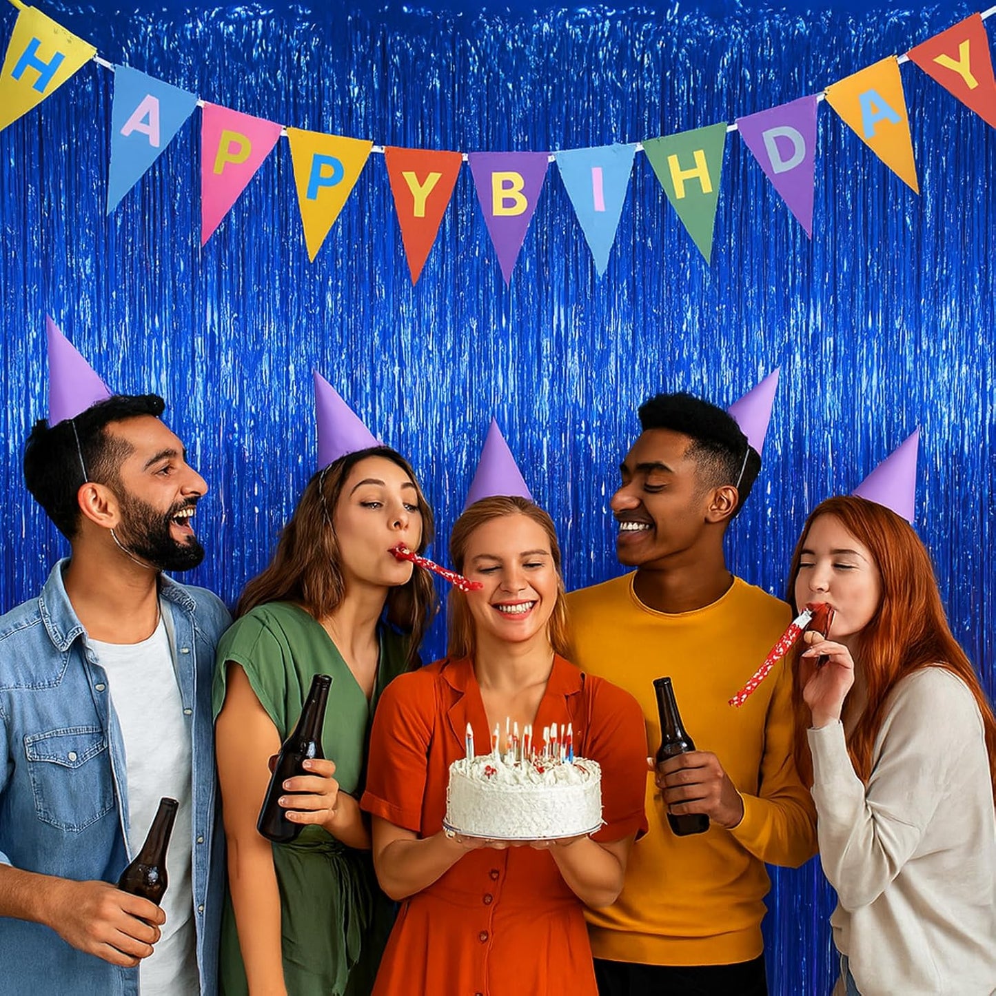 Voircoloria 3 Pack 3.3x8.2 Feet Gold Foil Fringe Backdrop Curtains, Tinsel Streamers, Fringe Backdrop for 2025 New Years Eve, Graduation, Birthday, Baby Shower, Gender Reveal, Disco Party - Colors A