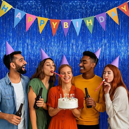 Voircoloria 3 Pack 3.3x8.2 Feet Gold Foil Fringe Backdrop Curtains, Tinsel Streamers, Fringe Backdrop for 2025 New Years Eve, Graduation, Birthday, Baby Shower, Gender Reveal, Disco Party - Colors A