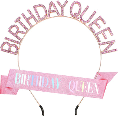 Birthday Sash & Crown for Women - Tiara Headband, Girls' Decorations Accessories