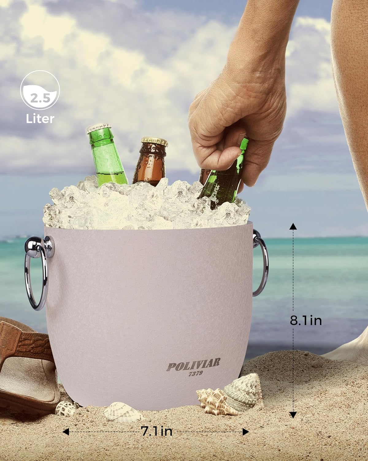 POLIVIAR Ice Bucket, 2.5L Double Wall Ice Bucket with Lid, Stainless Steel Ice Bucket with Tong & Strainer, Ice Bucket for Cocktail Bar, Home & Parties, JX2023-IBLU