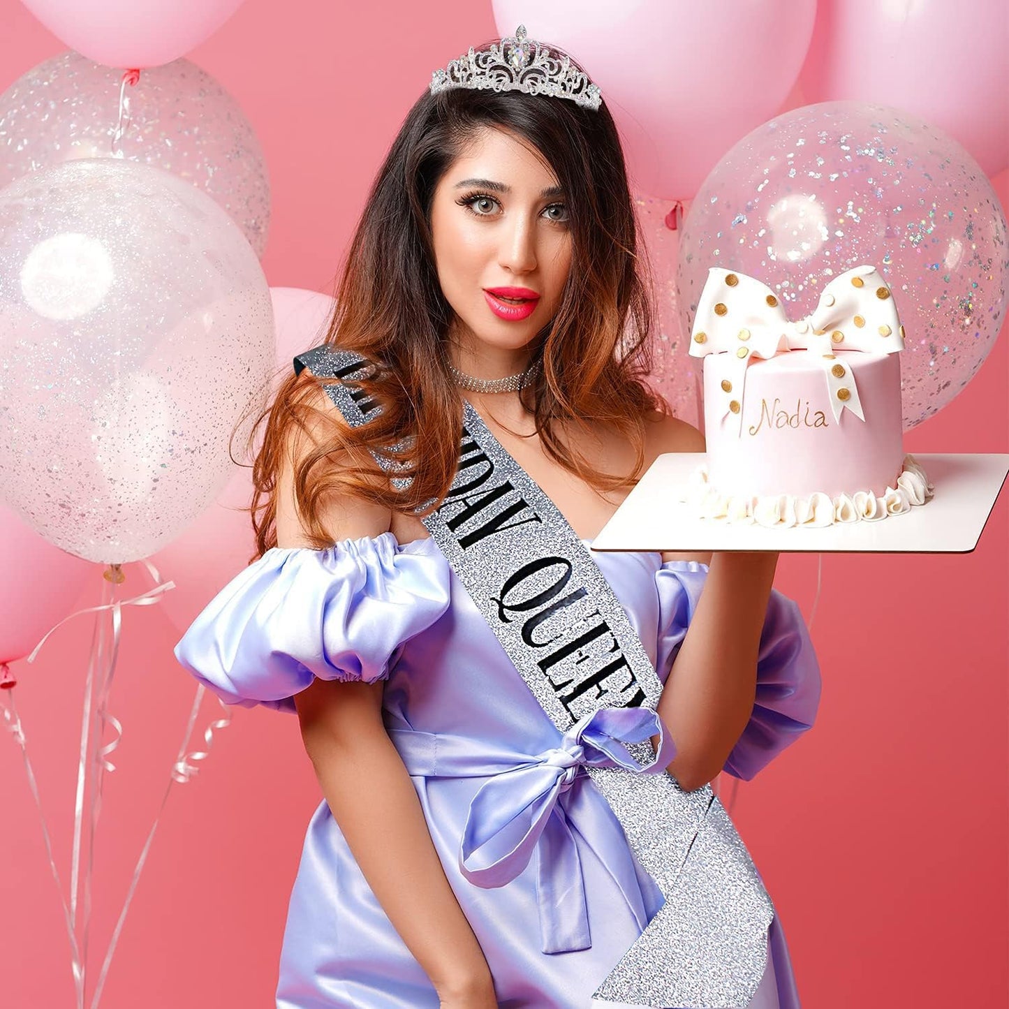 COCIDE Birthday Queen Sash & Rhinestone Tiara Set Gold Happy Birthday Crowns for Women Party Decoration Kit Rhinestone Headband for Women Glitter Crystal Hair Accessories for Cake Topper