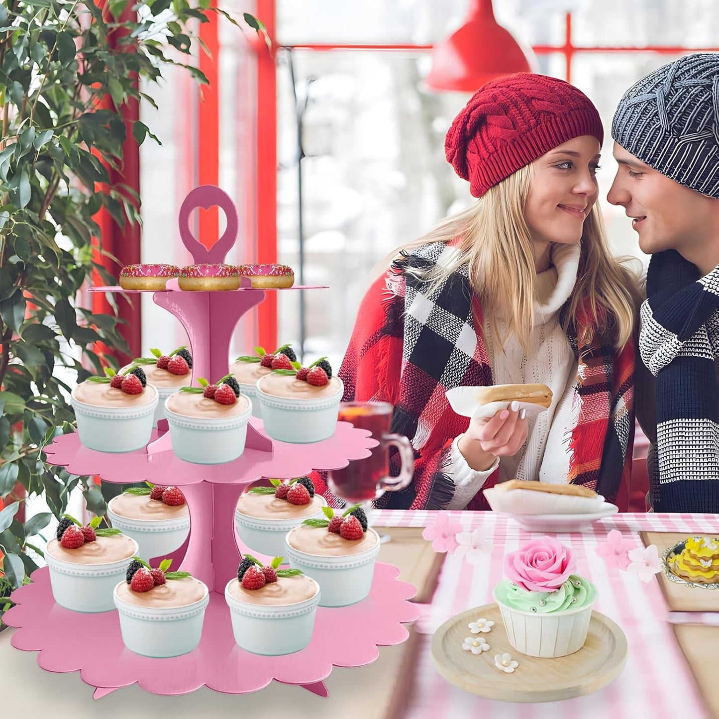 White Cupcake Stand Tower, 3-Tier Cardboard Dessert Display with Heart Handle,Perfect for Birthday Baby Shower Wedding Tea Party Graduation, Easy 60-Second Assembly, Holds 12+Cupcakes (1-Pack)