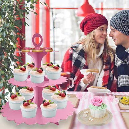 White Cupcake Stand Tower, 3-Tier Cardboard Dessert Display with Heart Handle,Perfect for Birthday Baby Shower Wedding Tea Party Graduation, Easy 60-Second Assembly, Holds 12+Cupcakes (1-Pack)