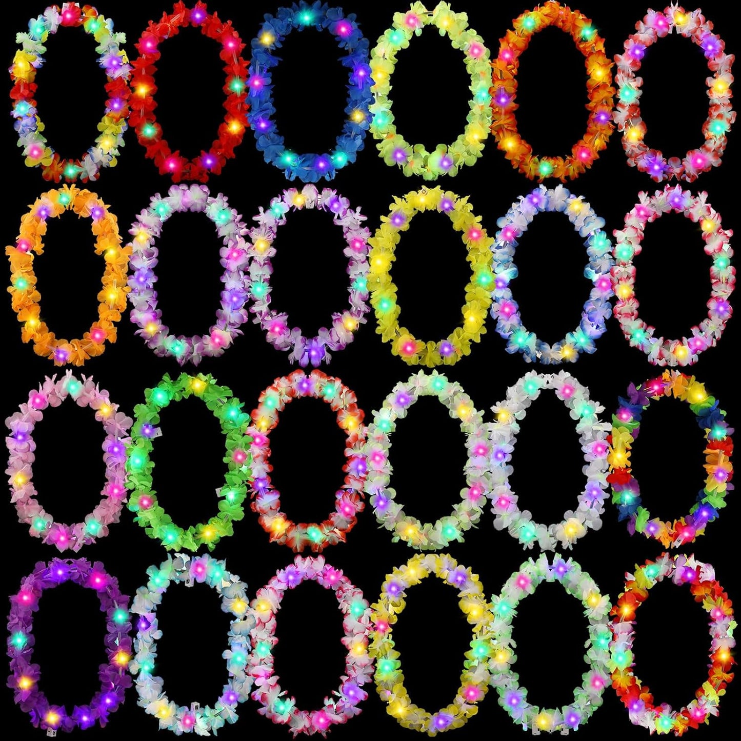Sherr 24 Pcs LED Leis Light Up Purple and Gold Hawaiian Flower Necklaces, Graduation 2026 Party Supplies, Class of 2026 Leis for Beach Wedding Luau Glow Party Favors