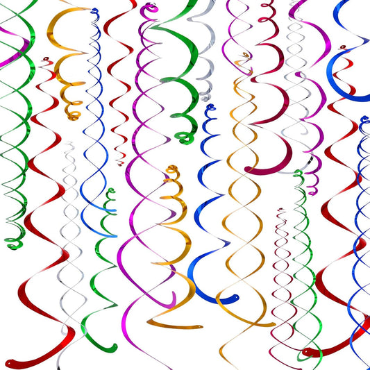 Bememo 84 Pcs Hanging Swirl Decorations Colorful Metallic Ceiling Streamers for Birthday Graduation Wedding Baby Shower Thanksgiving & Celebration Party Decor