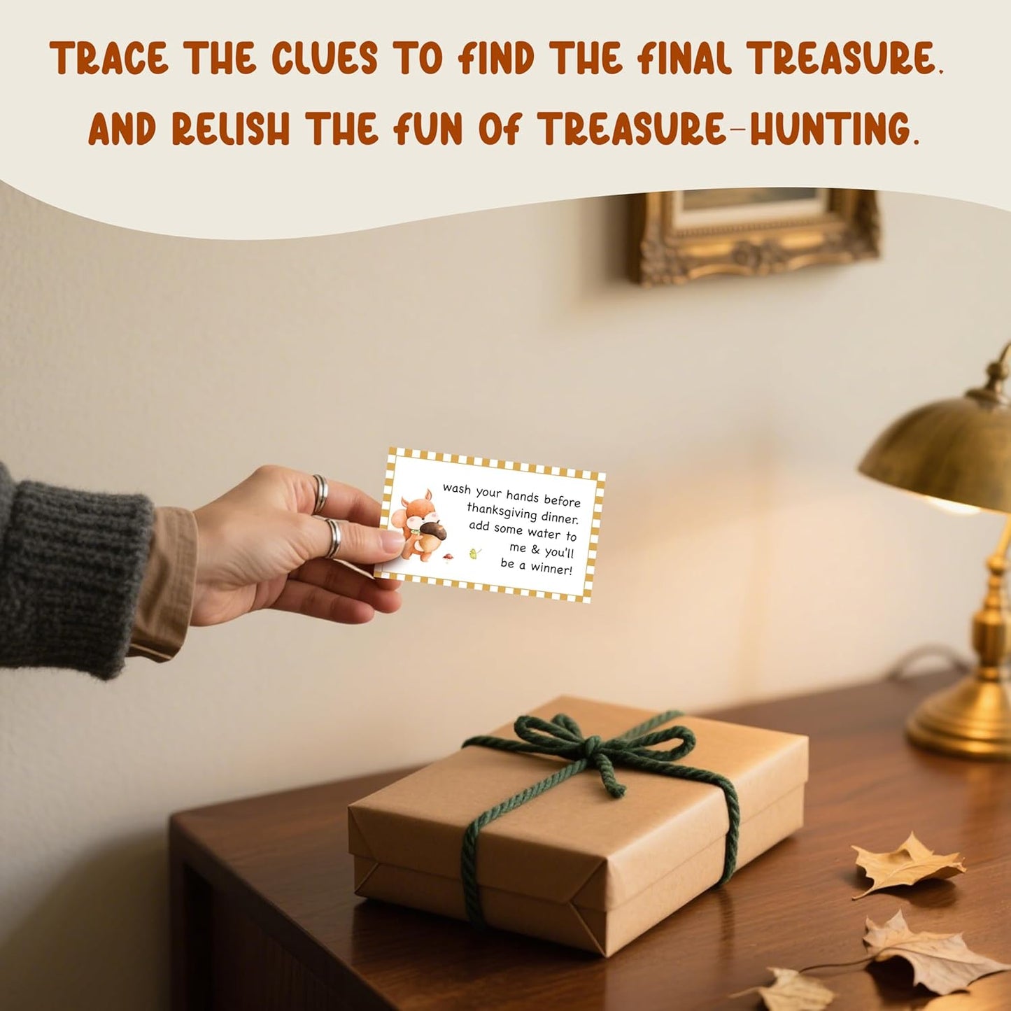 Thanksgiving Scavenger Hunt Clues Card, Outdoor Indoor Autumn Harvest Games, Thanksgiving Party Supplies Decoration, Set of 16 Cards with Colourful Envelopes -A01