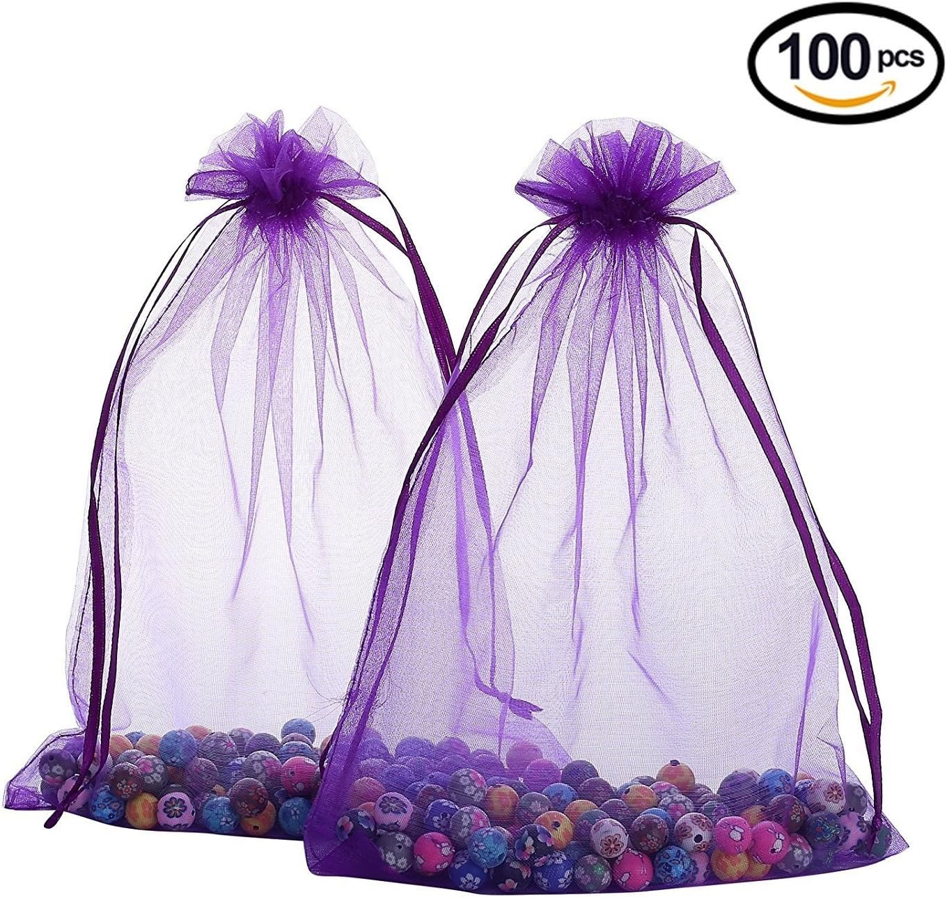 Wudygirl 100pcs 5X7 Inches White Organza Bags Christmas Drawstring Pouches Party Wedding Favor Bags Goodie bags(White 5x7)
