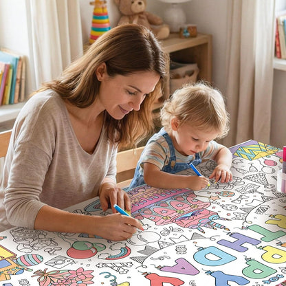Happy Birthday Giant Coloring Poster/Tablecloth, 30 x 72 Inch Birthday Craft for Kids Art Crafts Paper Banner Kid Games Activities,Coloring Tablecloth Crafts for Classroom Wall School Home Parties