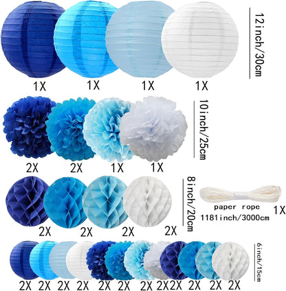 WOLHOWLTD Mermaid Theme Paper Decoration Set - 33 Pcs Paper Lanterns, Pompoms, Honeycomb Decorations for Mermaid Theme, Baby Shower,Wedding Rainbow Birthday Party Home Decoration(Pink Blue Purple)