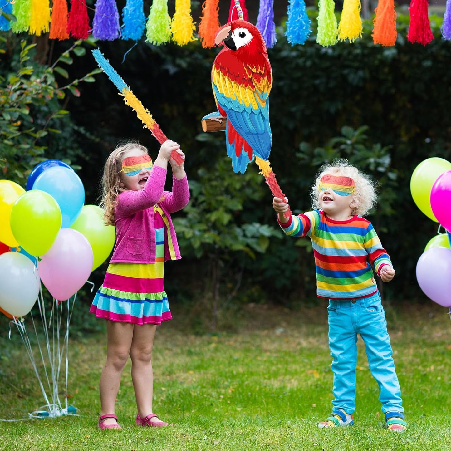 Threan Small Tiki Tropical Hawaii Piñata with Blindfold Bat Aloha Luau Piñata for Hawaiian Luau Themed Party Decoration Summer Birthday Party Supplies, 15.7 x 3.1 x 12.2 Inch