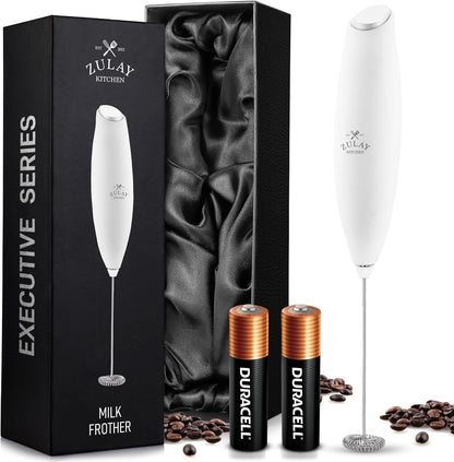 Zulay Kitchen Powerful Milk Frother AA Batteries Included – Ultra Fast Handheld Drink Mixer with Stainless Steel Whisk Stirrer for Coffee, Protein, Matcha & More, Frother Wand Electric Frothmate Black - Colors E