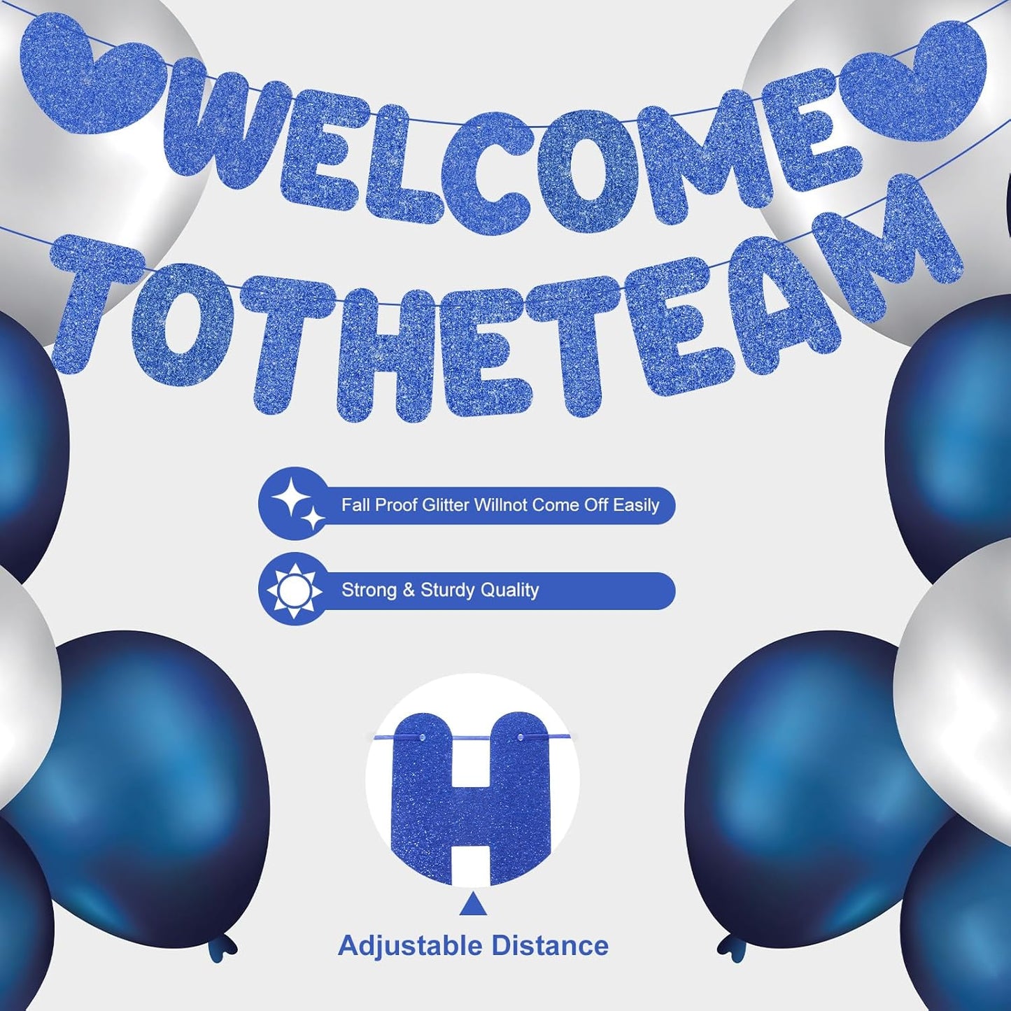 Welcome to the Team Banner, Navy Blue Welcome Sign, Glitter DIY Welcomes Banner for Office, Perfect Welcomes Party Supplies for New Employee, Coworker, Colleague, Staff, Includes Stringing Tool