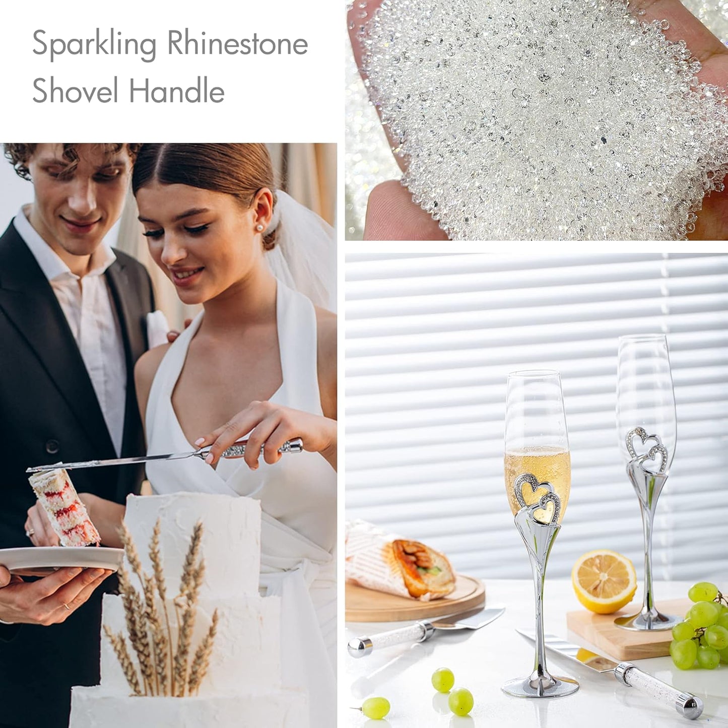Wedding Cake Knife and Sever Set, Mr and Mrs Champagne Flutes and Cake Cutting Set for Bride Shower Engagement Gfits for Couples