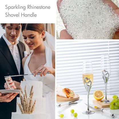 Wedding Cake Knife and Sever Set, Mr and Mrs Champagne Flutes and Cake Cutting Set for Bride Shower Engagement Gfits for Couples