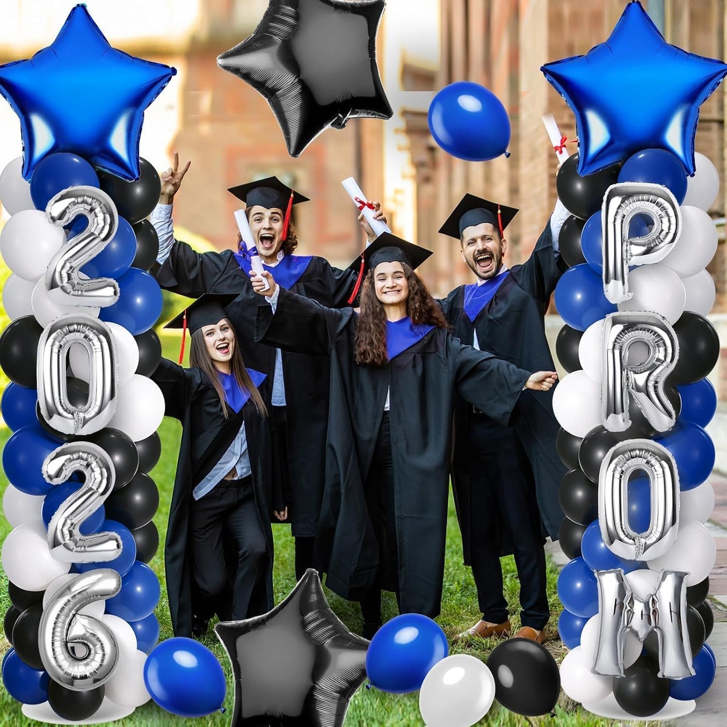 2 Sets Graduation Balloon Column Stand Kits with Balloons 2026 Grad Themed Decoration Navy Blue Balloon Tower Stand Kit for Grad High School & College Celebration Party Decor