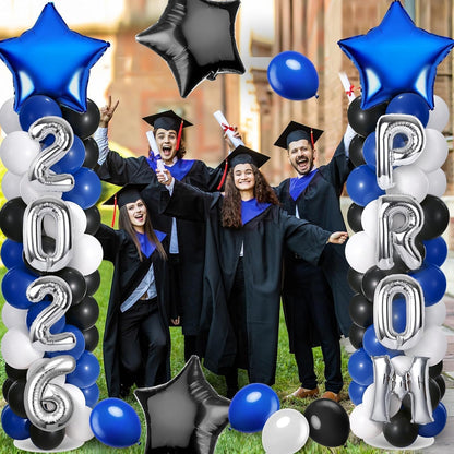 2 Sets Graduation Balloon Column Stand Kits with Balloons 2026 Grad Themed Decoration Navy Blue Balloon Tower Stand Kit for Grad High School & College Celebration Party Decor